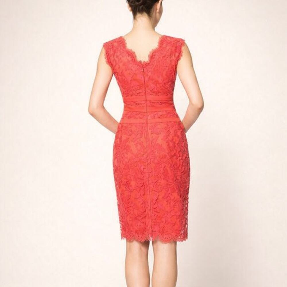 Tadashi Shoji Coral Lace Sheath Dress V Neck Size 16 NWT Elegant - Picture 3 of 4